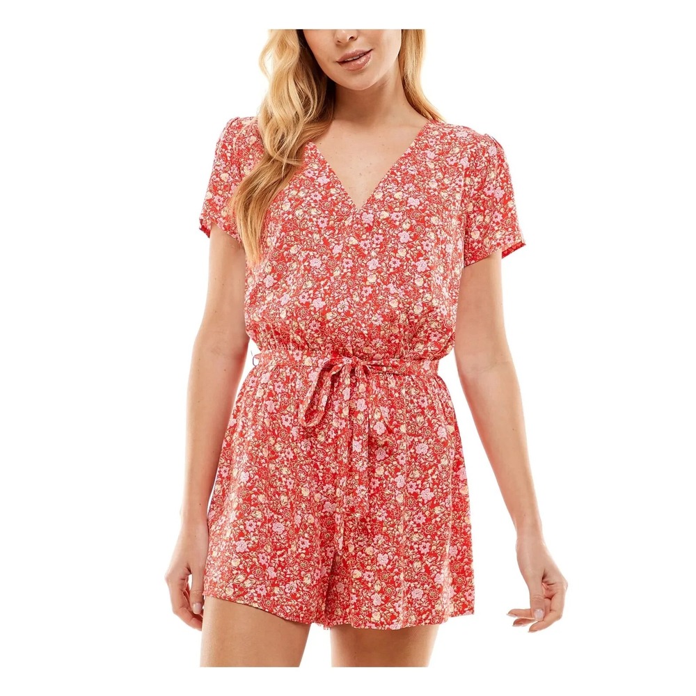 BEBOP Romper Juniors Sz L Floral Cap Sleeve‎ Surplice Neckline Boho Shorts Rayon